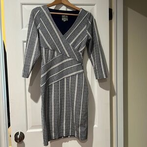 Maeve (Anthropologie) faux wrap navy & white dress